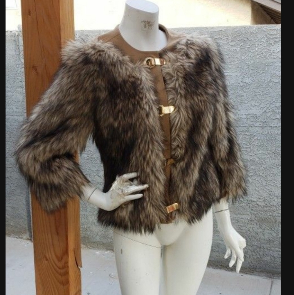 MICHAEL MICHAEL KORS ANIMAL PRINT FUR JACKET COAT - Picture 8 of 10